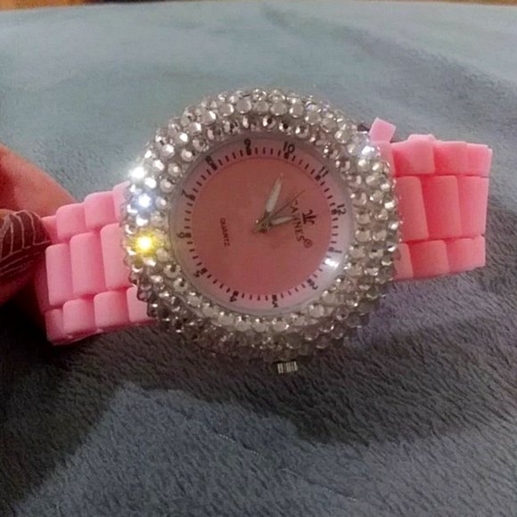NWOT Pink Quartz Bedazzled Watch - Picture 3 of 8